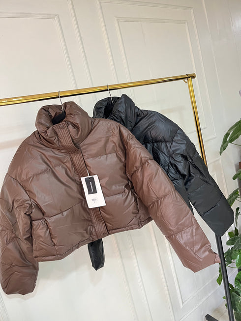 Women Button Down Crop Puffer Jacket